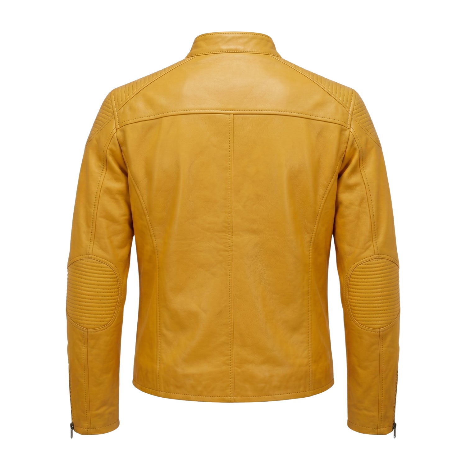 Men's Cafe Racer Ribbed Cuffs Vintage Leather Jacket (Back)