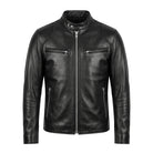 Men's Cafe Racer Slim Fit Black Leather Jacket