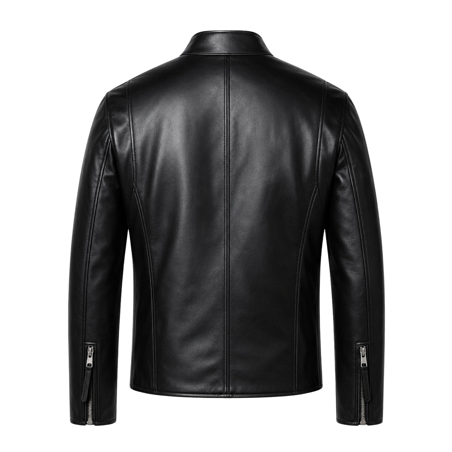 Men's Cafe Racer Slim Fit Black Leather Jacket (Back)