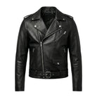 Men's Cafe Racer Snap-button Collar Leather Jacket