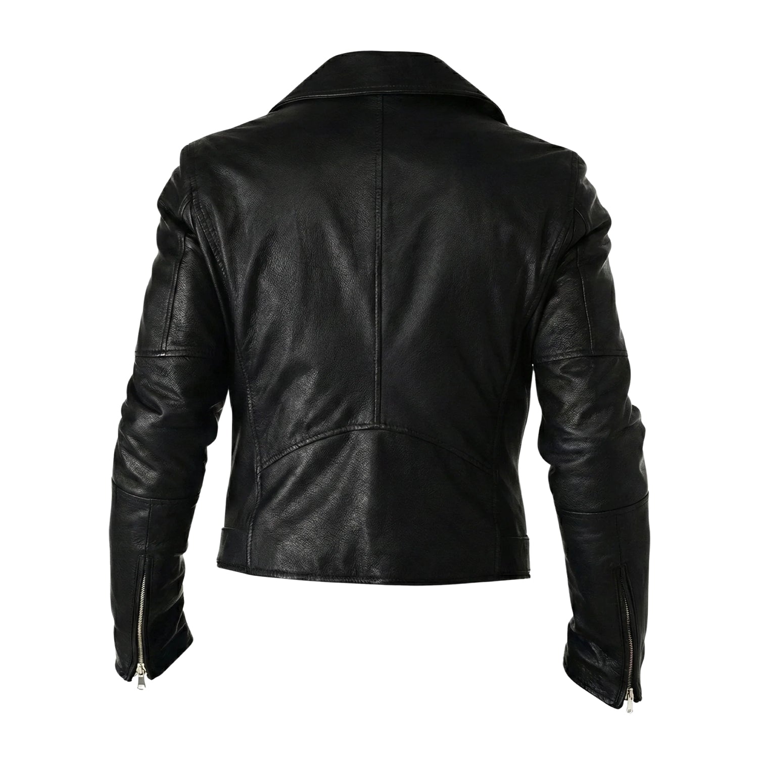 Men's Cafe Racer Snap-button Collar Leather Jacket (Back)