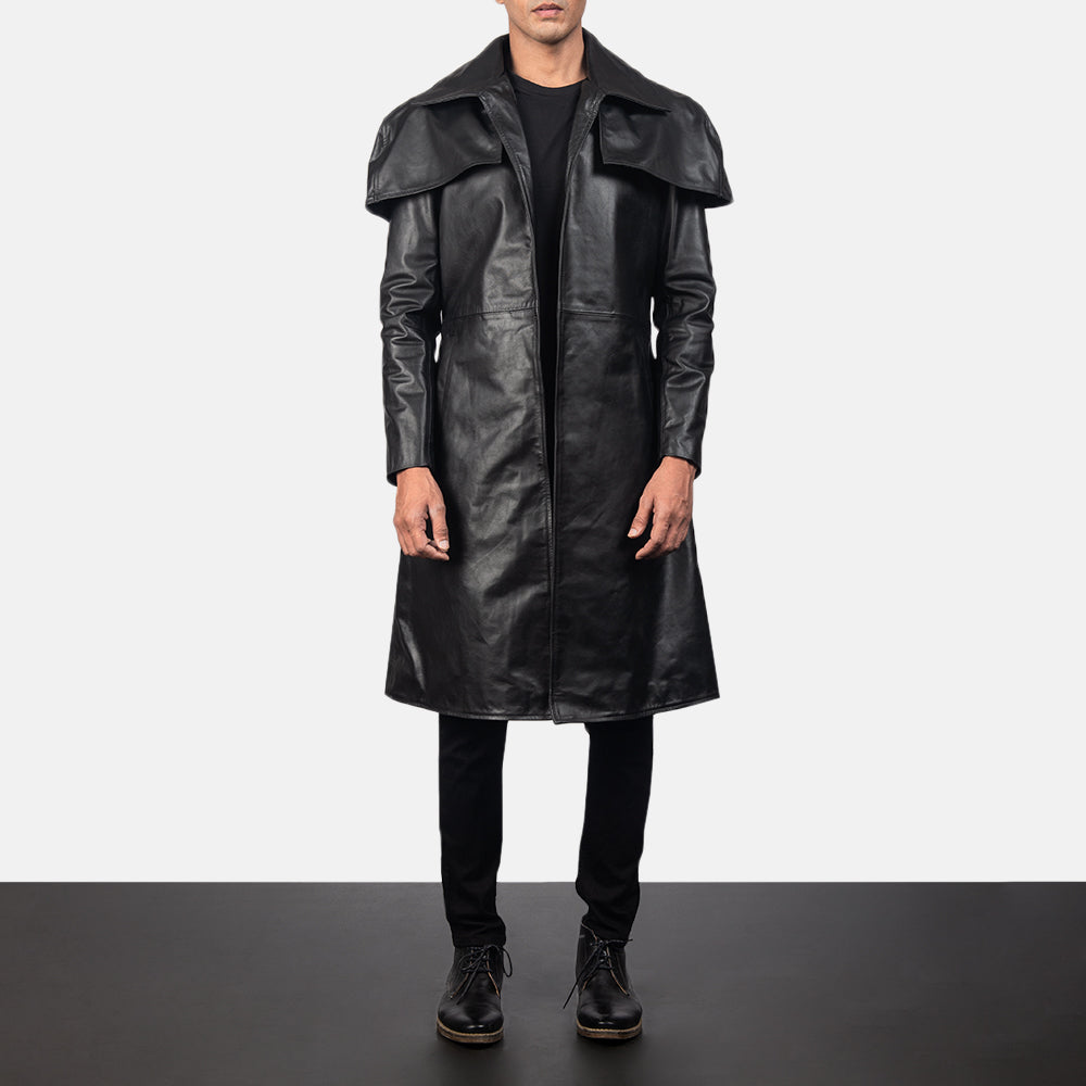 Classic Black Leather Duster Trench coat