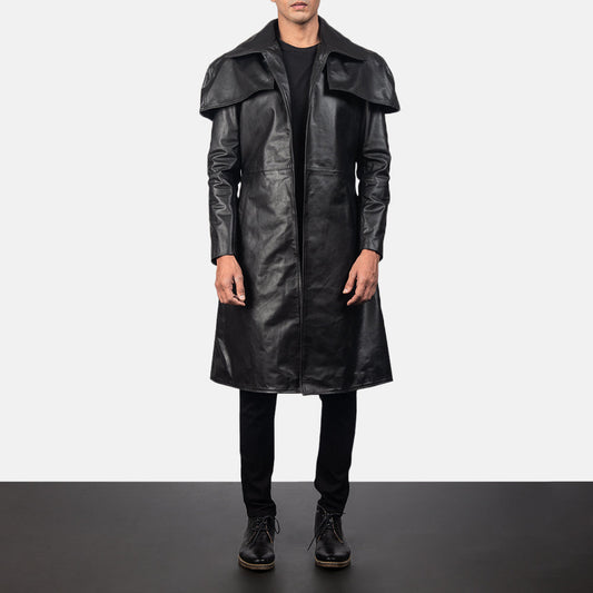 Classic Black Leather Duster Trench coat