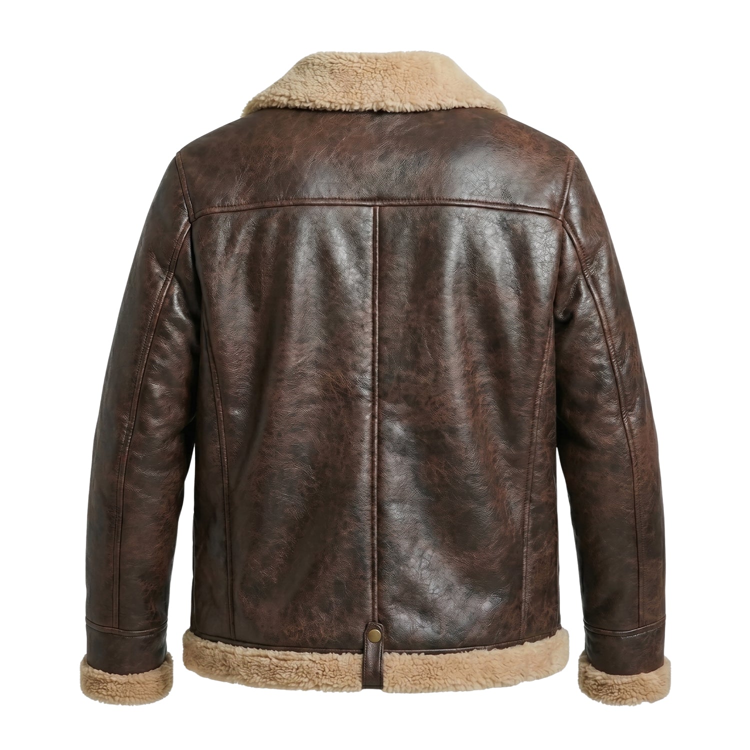 Men's Coat Distressed Leather Brown Shearling Jacket (Back)
