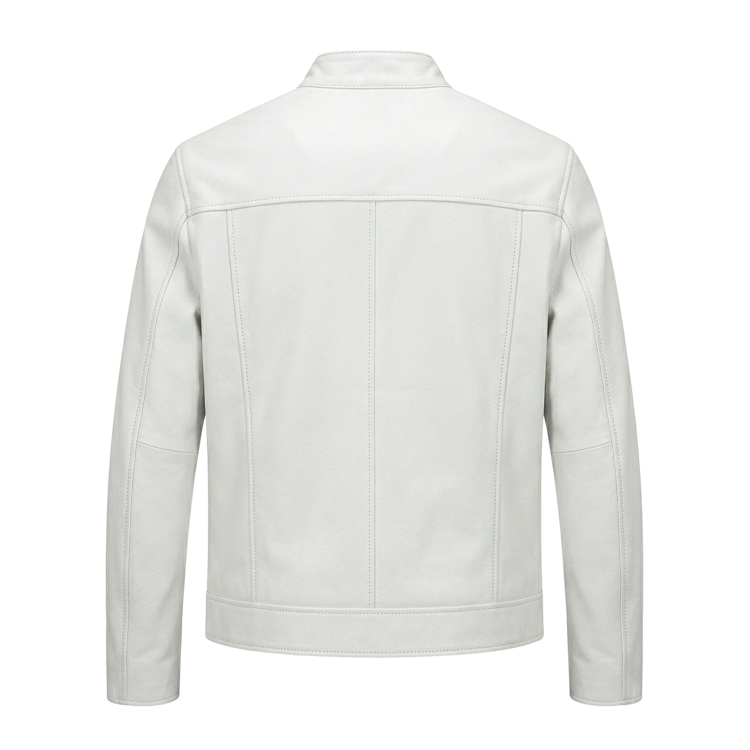 Men's Coat Lightweight Design White Leather Jacket (Back)
