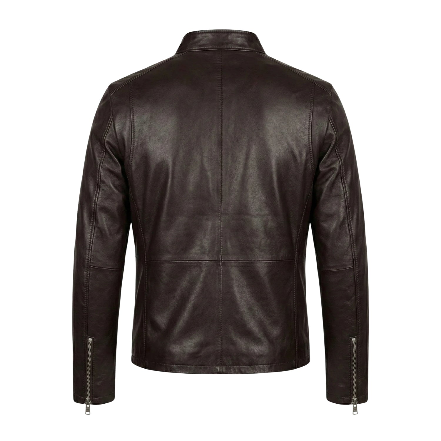 Men's Coat Minimalist Design Dark Brown Leather Jacket (Back)