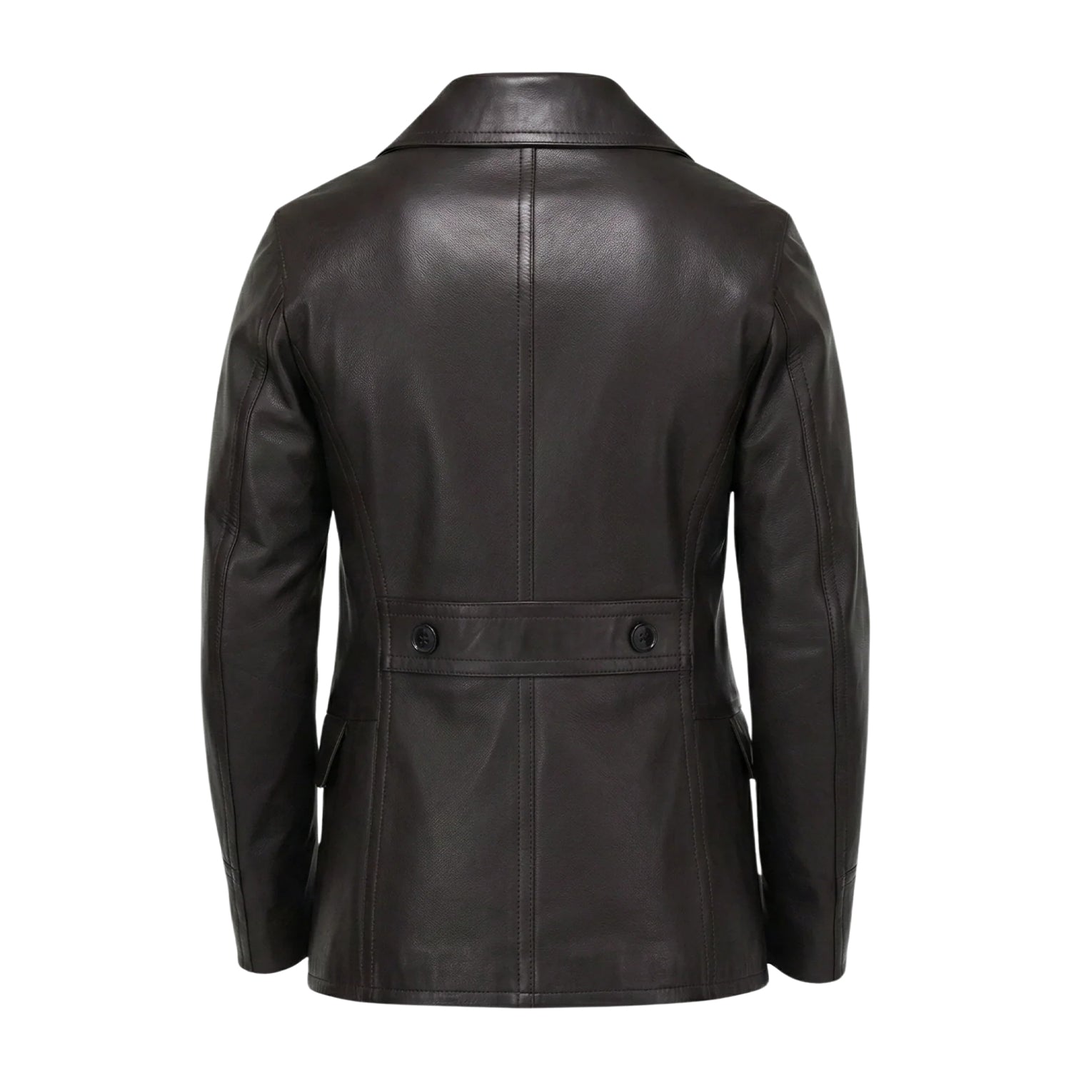 Men's Double Breasted Tailored Fit Black Trench Coat (Back)