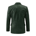 Men's Double Breasted Tailored Fit Dark Green Leather Blazer (Back)