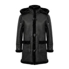 Men's Duffle Plush Shearling Lining Black Trench Coat 