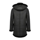 Men's Duffle Plush Shearling Lining Black Trench Coat (Back)