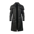 Men's Duster Distressed Leather Black Trench Coat