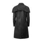 Men's Duster Distressed Leather Black Trench Coat (Back)