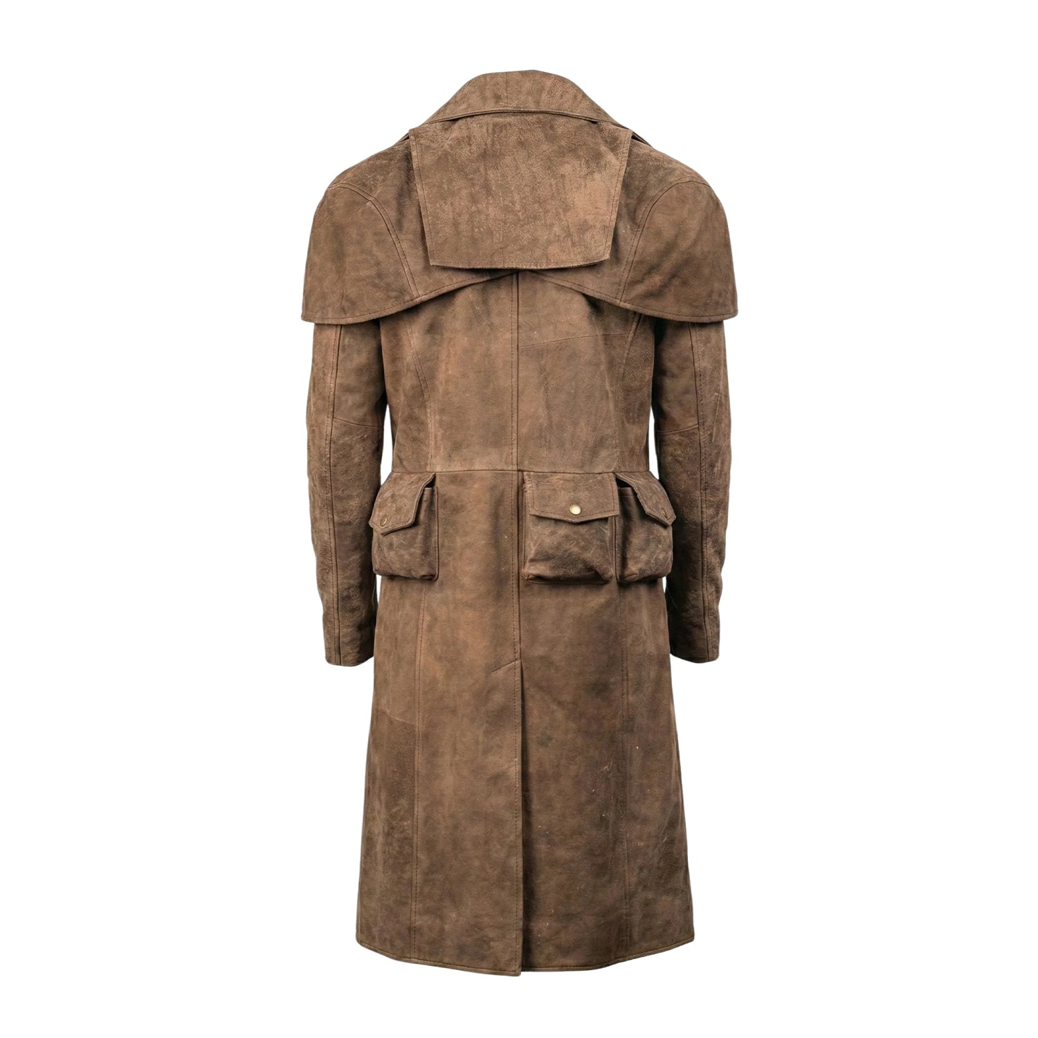 Men's Duster Vintage Finish Army Brown Trench Coat (Back)