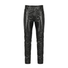 Men's Flap Closure Black Leather Pants