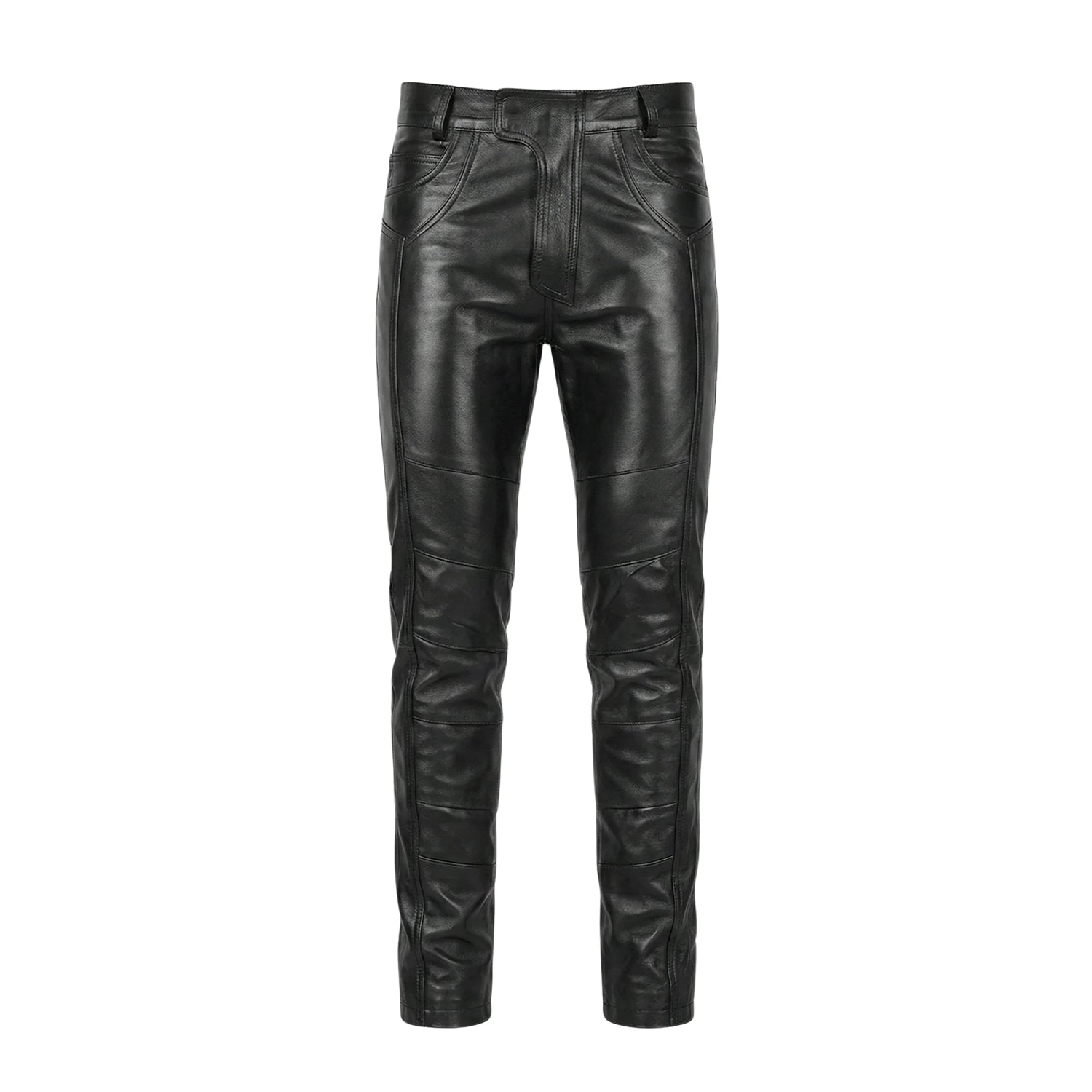 Men's Flap Closure Black Leather Pants