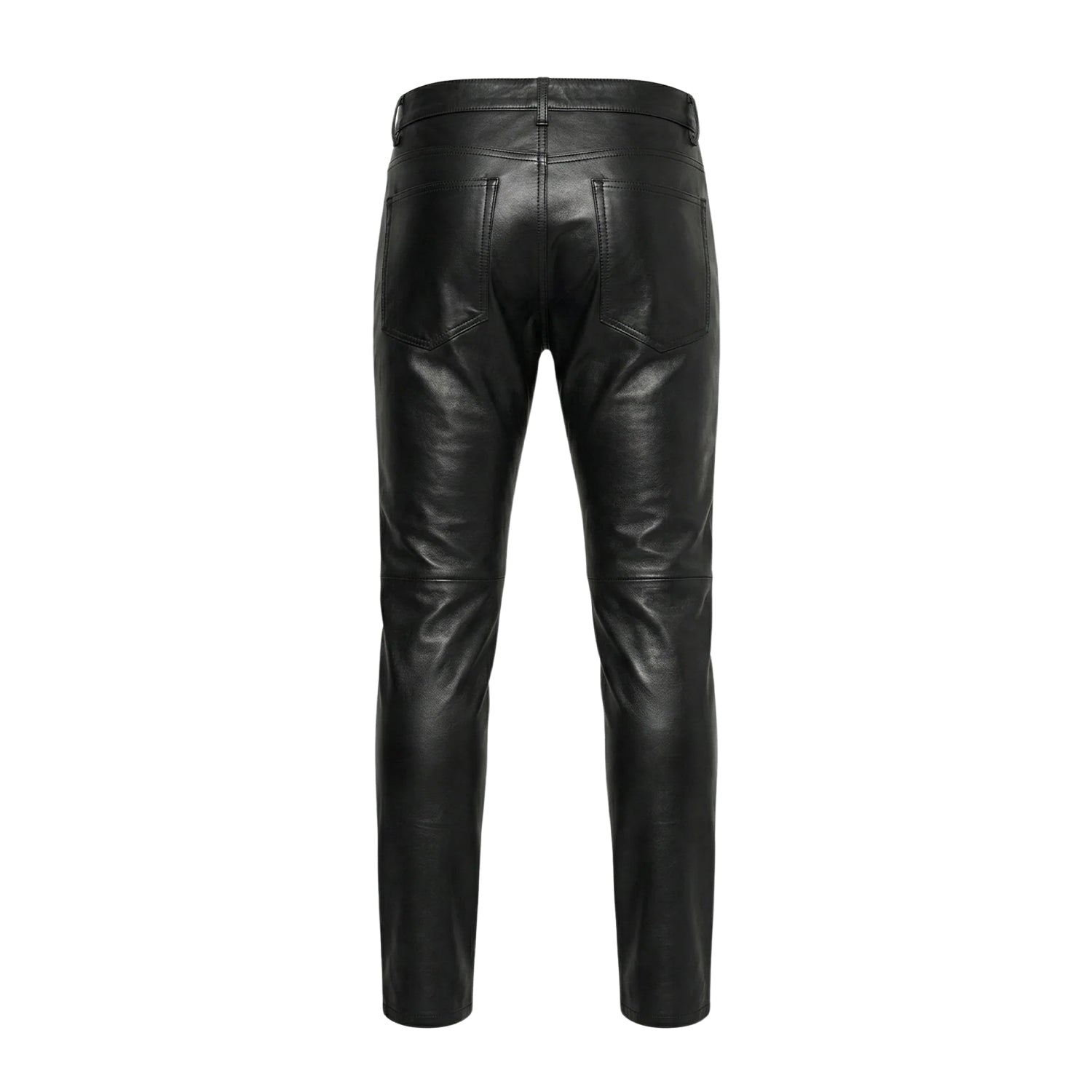 Men's Flap Closure Black Leather Pants (Back)