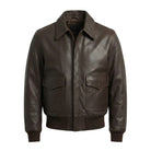 Men's Flight Ribbed Knit Cuffs brown Leather Jacket