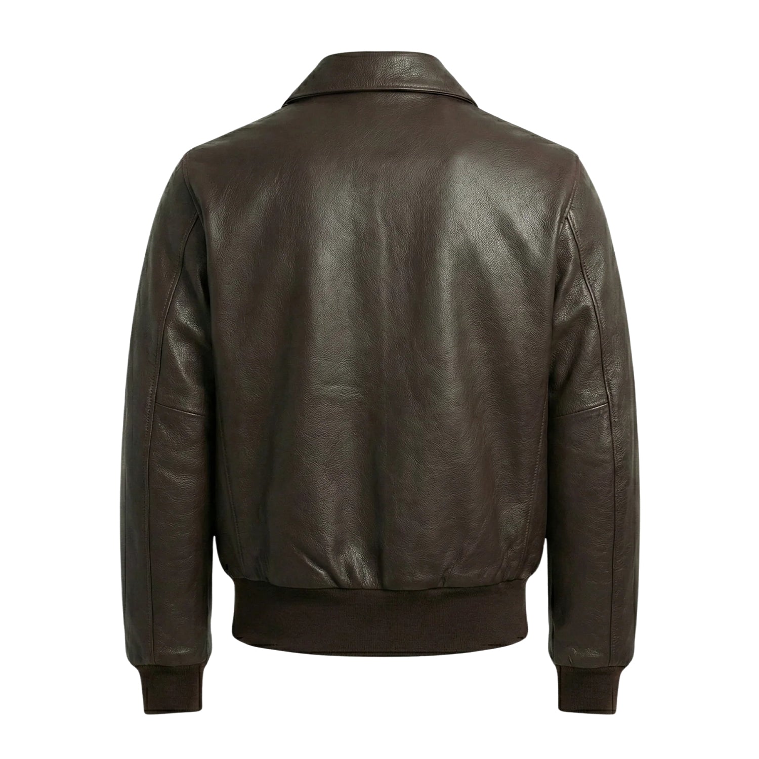 Men's Flight Ribbed Knit Cuffs brown Leather Jacket (Back)