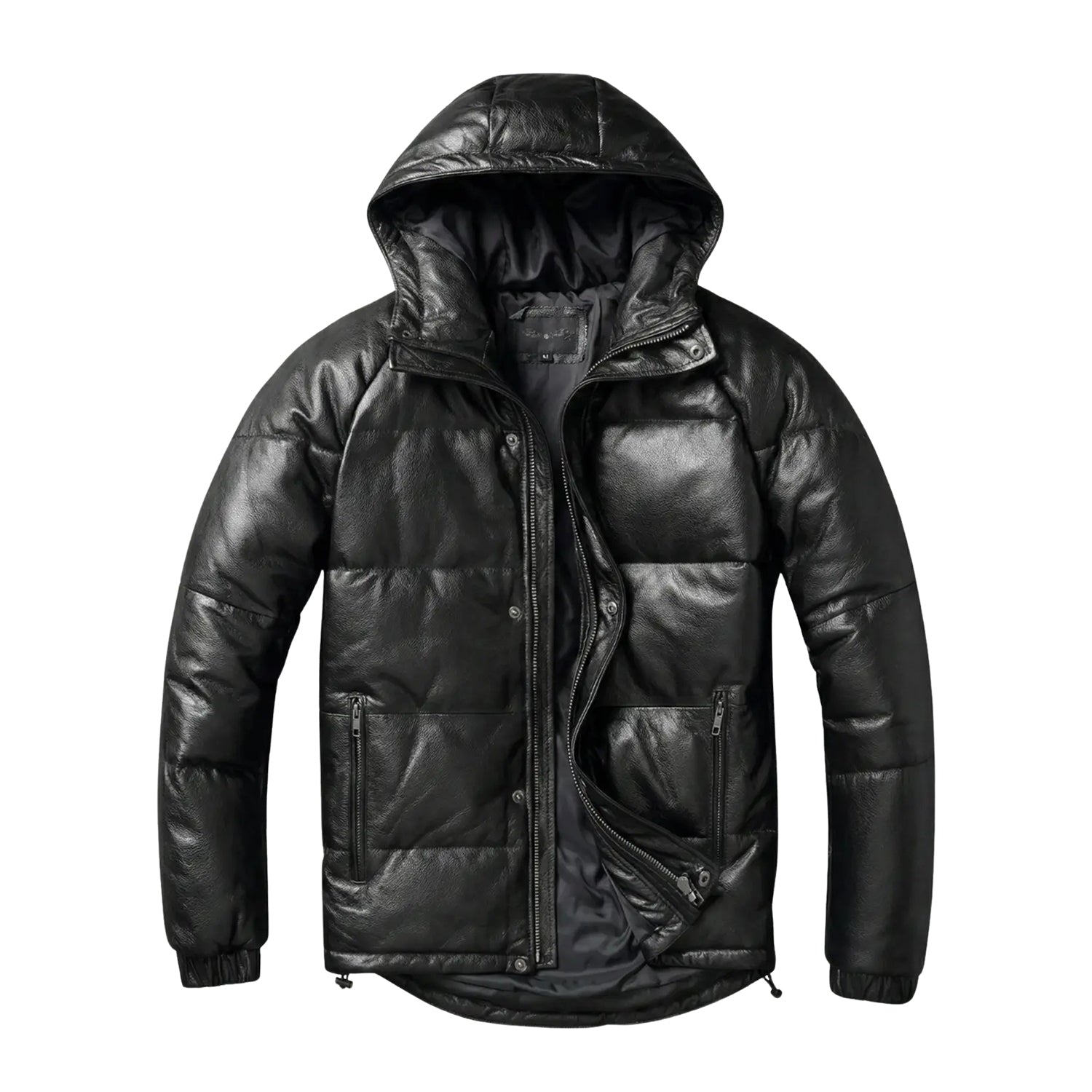 Men's Hooded Detachable Hood Black Puffer Jacket