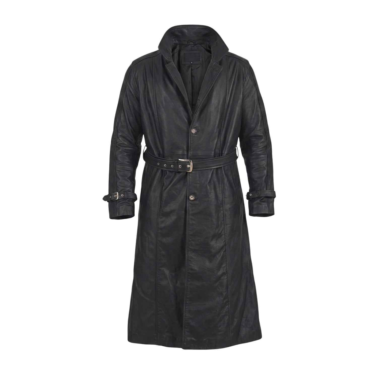 Men's Long Tailored Fit Black Trench Coat