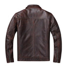 Men's Moto Ribbed Cuffs Brown Leather Jacket (Back)