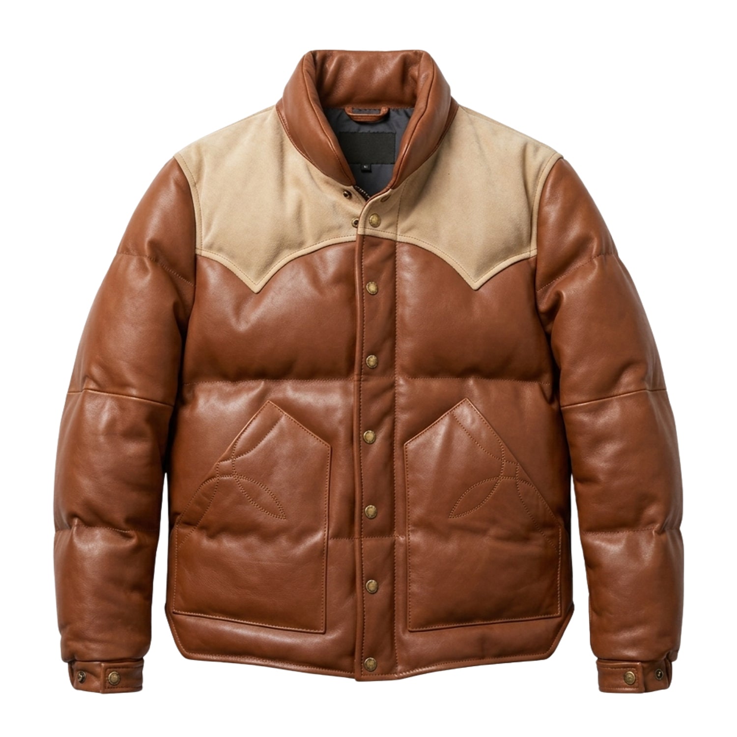 Men's Quilted 70s Style Brown Puffer Jacket 