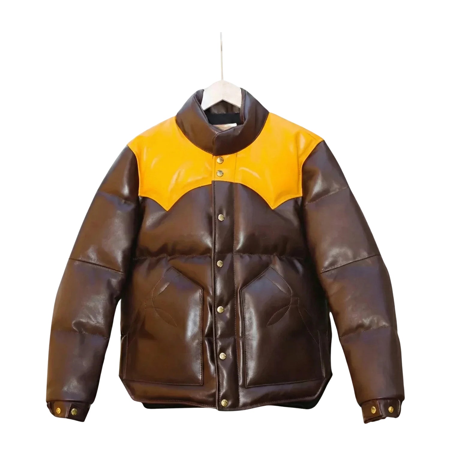 Men's Quilted 70s Style Dark Brown Puffer Jacket 