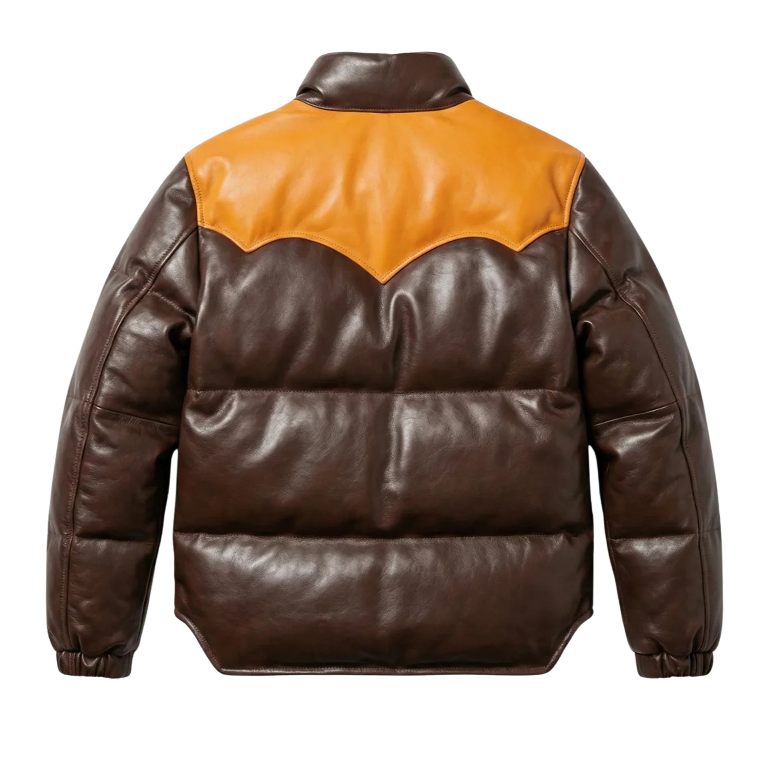 Men's Quilted 70s Style Dark Brown Puffer Jacket (Back)