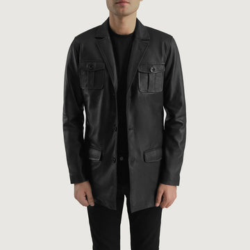 Men Ray Cutler Black Leather Blazer