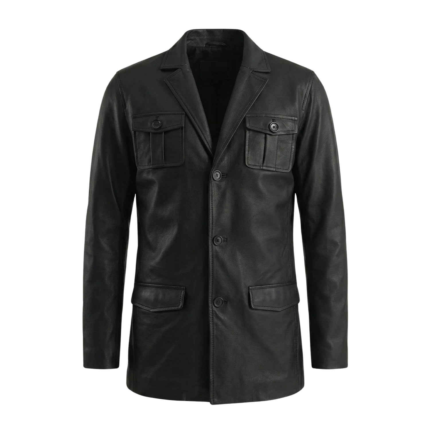 Men's Slim Fit Ray Cutler Black Leather Blazer