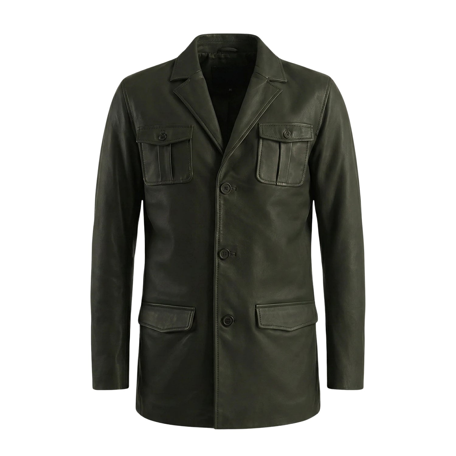 Men's Slim Fit Ray Cutler Green Leather Blazer