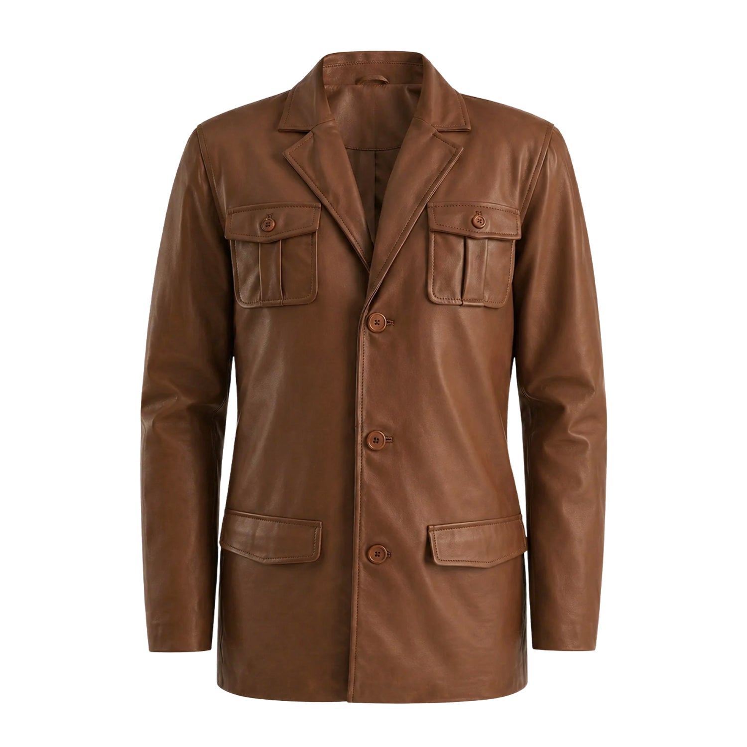 Men's Slim Fit Ray Cutler Tan Brown Leather Blazer