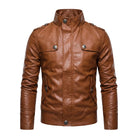 Men's Trucker Button Front Brown Leather Jacket