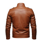 Men's Trucker Button Front Brown Leather Jacket (Back)