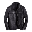 Men's Trucker Ribbed Cuffs Black Leather Jacket