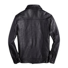 Men's Trucker Ribbed Cuffs Black Leather Jacket (Back)