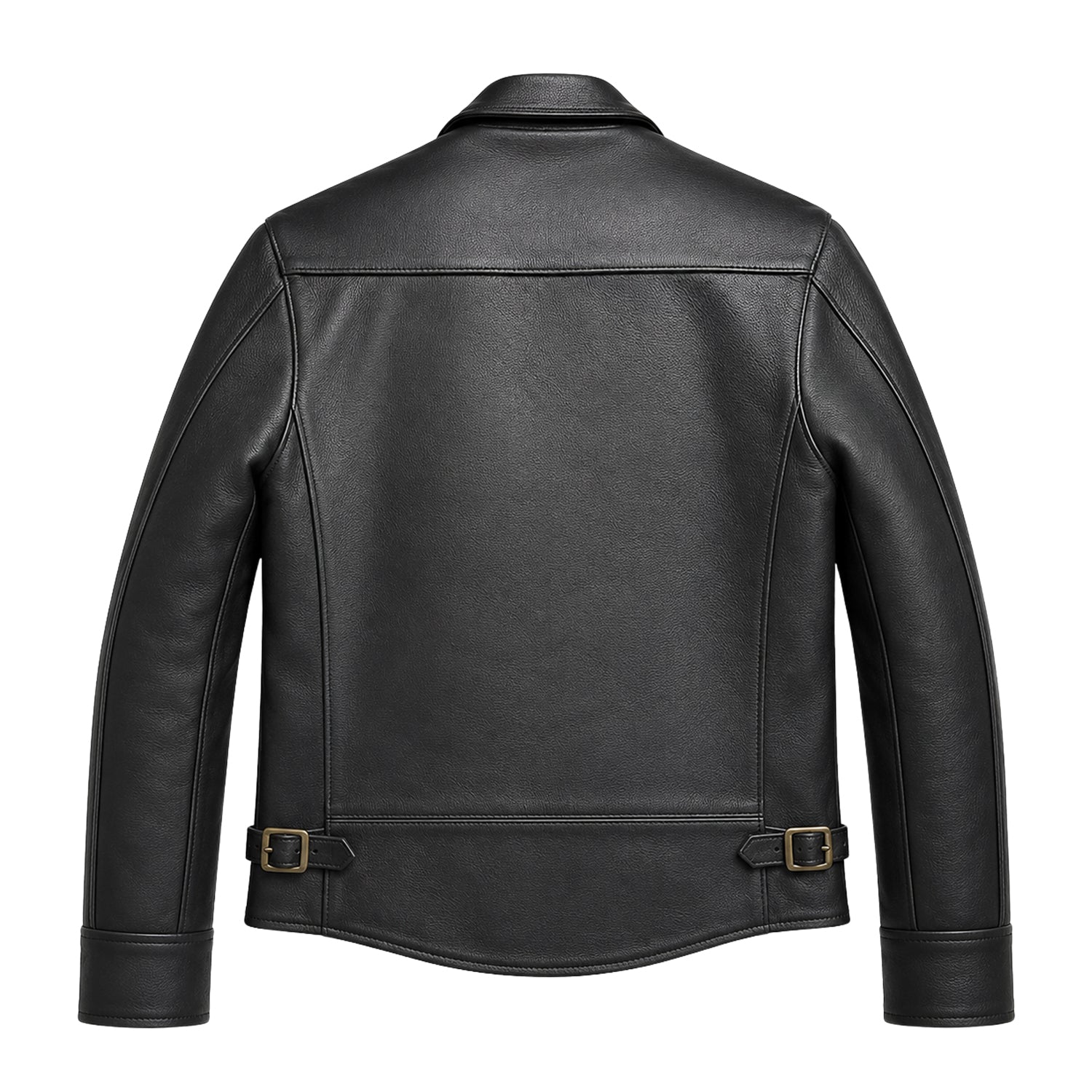 Men's Trucker Ribbed Cuffs Cowhide Leather Jacket (Back)