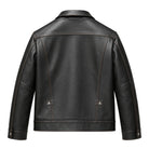 Men's Trucker Ribbed Cuffs Distressed Leather Jacket (Back)