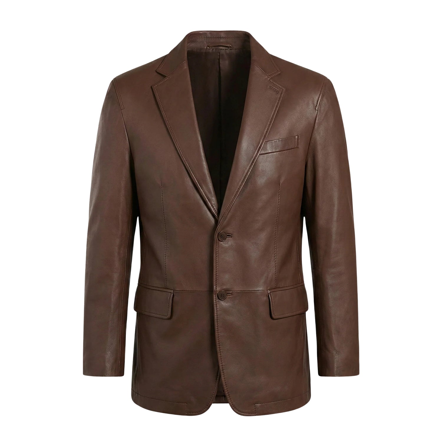 Men's Two Button Tailored Fit Brown Leather Blazer