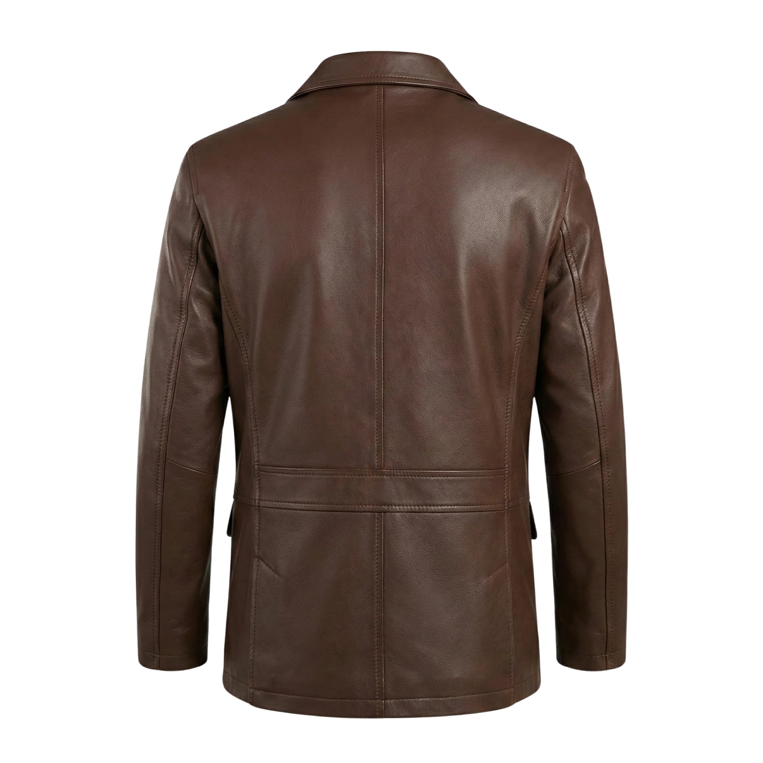 Men's Two Button Tailored Fit Brown Leather Blazer (Back)