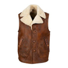 Men's Vest Plush Shearling Lining Brown Shearling Jacket