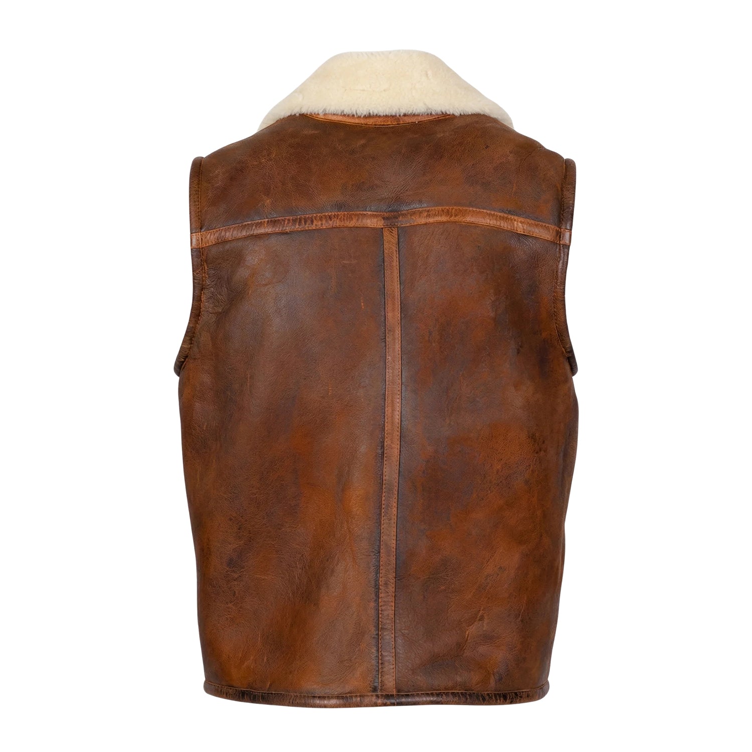 Men's Vest Plush Shearling Lining Brown Shearling Jacket (Back)