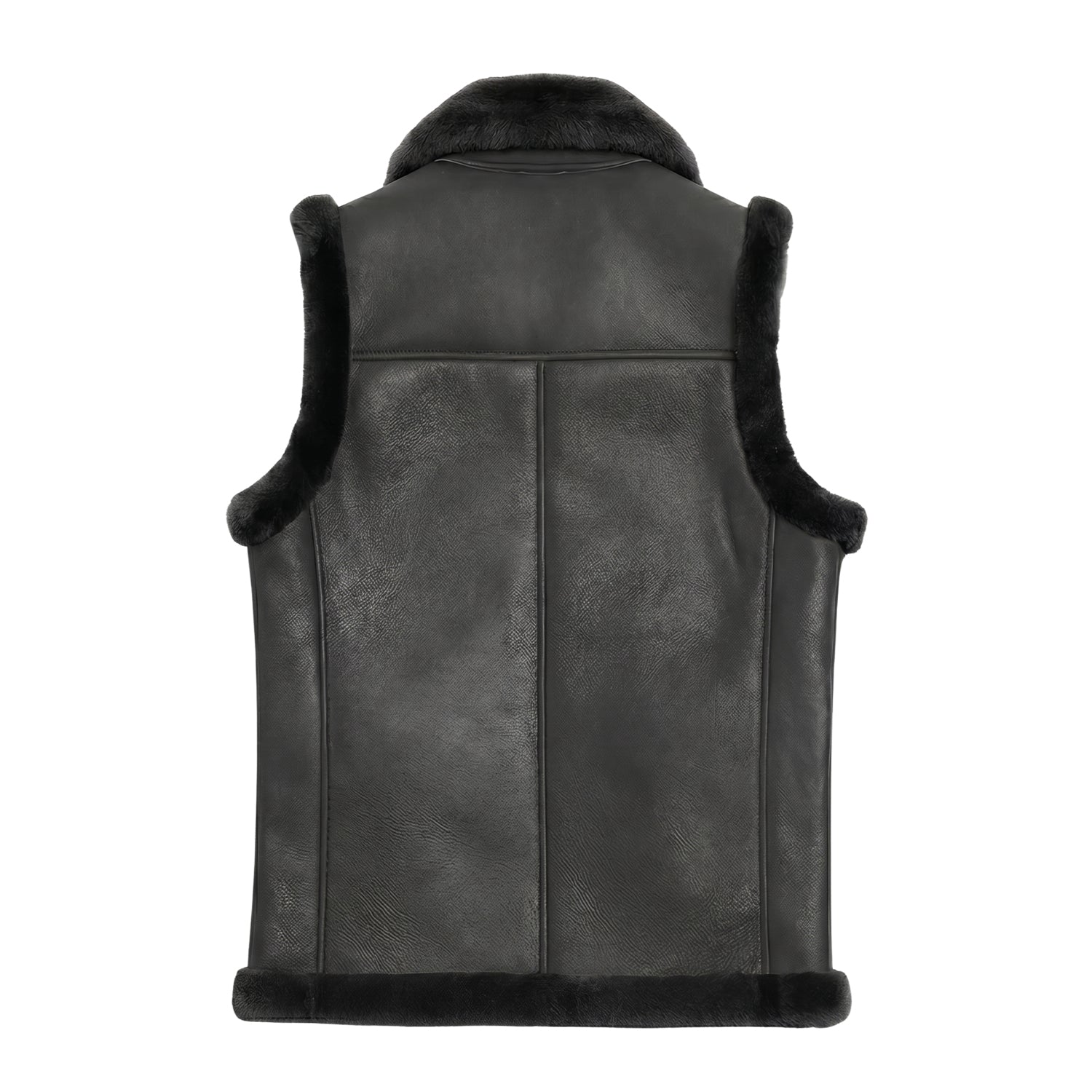 Men's Vest Real Fur Lining Black Shearling Jacket (Back)
