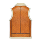 Men's Vest Real Fur Lining Brown Shearling Jacket (Back)