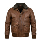 Men's Bomber Fur Collar Brown Leather Jacket