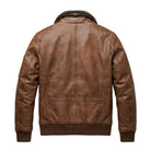 Men's Bomber Fur Collar Brown Leather Jacket (Back)