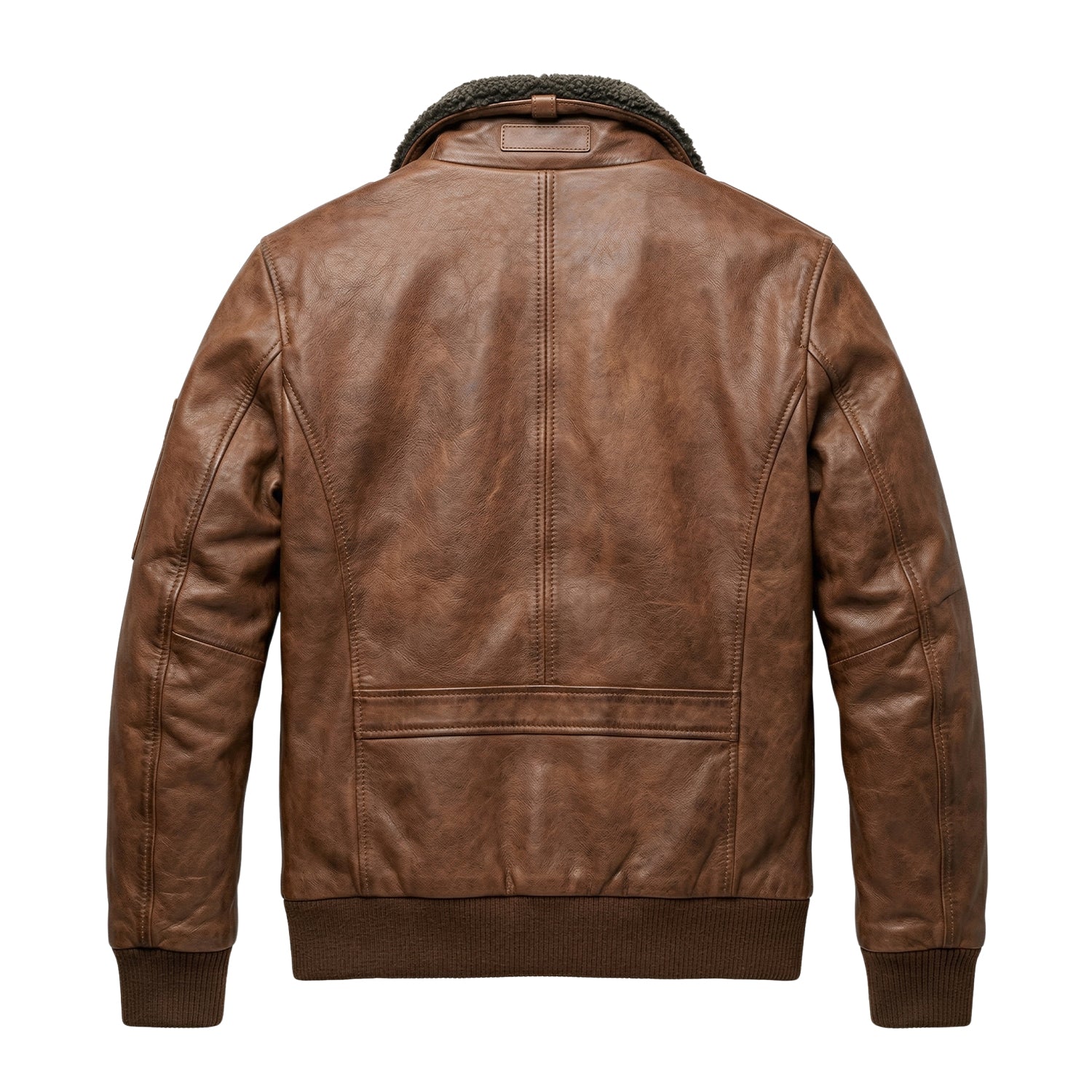 Men's Bomber Fur Collar Brown Leather Jacket (Back)