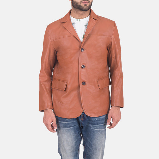 Men James Tan Brown Leather Blazer