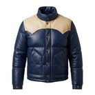 Mens Blue Puffer Leather Jacket