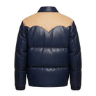 Mens Blue Puffer Leather Jacket (Back)